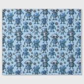 Papier Cadeau Motif robotique bleu (Plat)