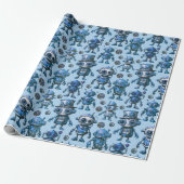 Papier Cadeau Motif robotique bleu (Déroulé)