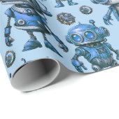 Papier Cadeau Motif robotique bleu (Coin rond)