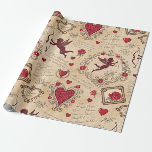 Papier Cadeau Motif romantique de vintage Cupid (2)