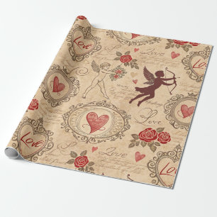 Papier Cadeau Motif romantique de vintage Cupid (3)