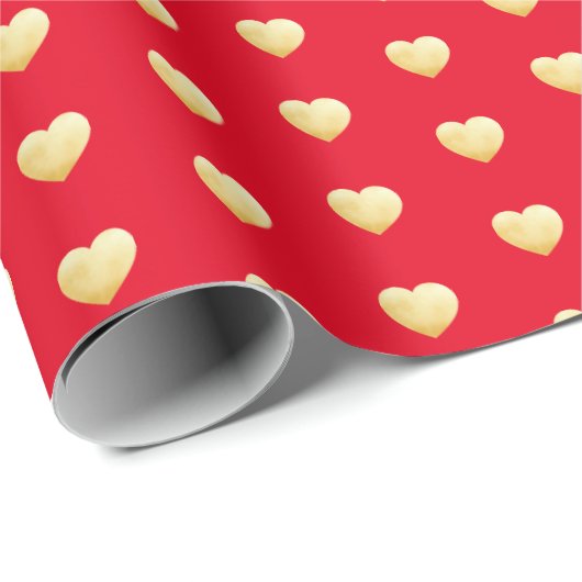 Papier Cadeau Motif romantique des Coeurs rouge et or (Coin rond)