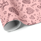 Papier Cadeau Motif Romantique Rien Que Vous. Rose Foncé Sur Fon (Coin rond)