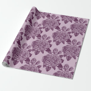 Papier Cadeau Motif Rose Antique Mauve