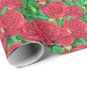 Papier Cadeau Motif Rose couleur rouge/Crimson