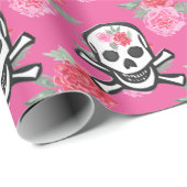 Papier Cadeau Motif rose crâne sucre (Coin rond)