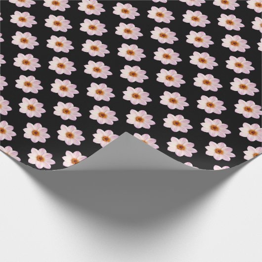 Papier Cadeau Motif rose Dahlia - Couleur complète sur le noir (Coin)