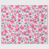Papier Cadeau Motif Rose d'aquarelle rose (Plat)
