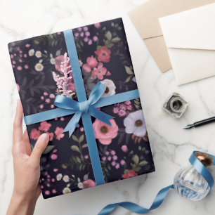 Papier Cadeau Motif Rose D'Été En Noir