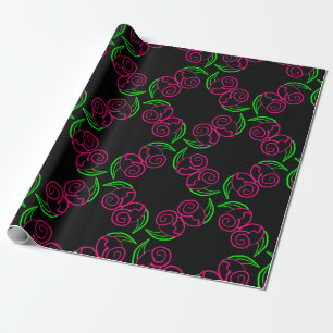Papier Cadeau Motif Rose double rose chaud
