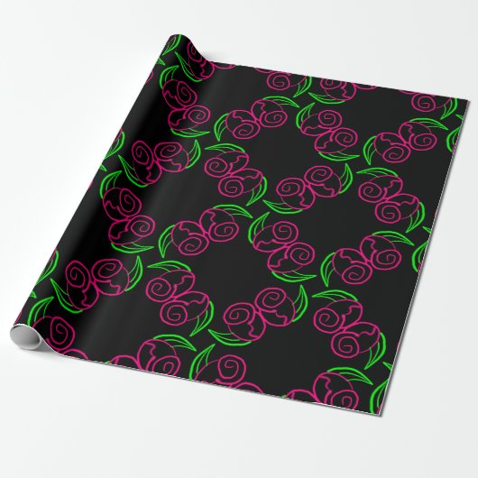 Papier Cadeau Motif Rose double rose chaud (Déroulé)