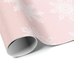 Papier Cadeau Motif rose élégant de Noël de flocon de neige d