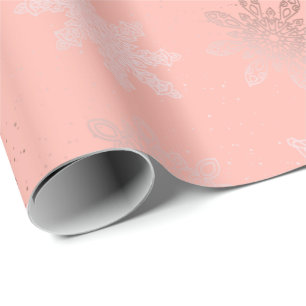 Papier Cadeau Motif rose élégant de Noël de flocon de neige d