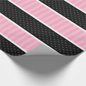 Papier Cadeau Motif rose et noir de rayures de point de polka (Coin)