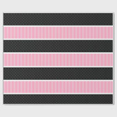 Papier Cadeau Motif rose et noir de rayures de point de polka (Plat)