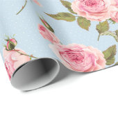 Papier Cadeau Motif rose et Pois (Coin rond)