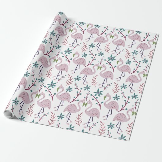 Papier Cadeau Motif rose flamingo sans couture sur arrière - pla (Déroulé)