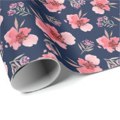 Papier Cadeau Motif rose foncé d'aquarelle (Coin rond)