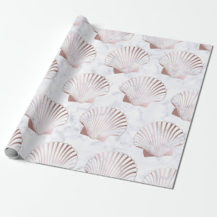 Papier Cadeau Motif rose Girly de coquillage d'or et marbre