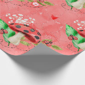 Papier Cadeau Motif Rose Lady Bug Et Champignons (Coin)