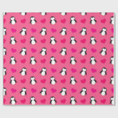Papier Cadeau Motif rose mignon de coeurs de pingouin (Plat)