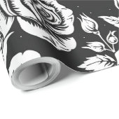 Papier Cadeau Motif rose vintage noir et blanc (Coin rond)