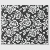 Papier Cadeau Motif rose vintage noir et blanc (Plat)