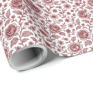 Papier Cadeau Motif Rose Vintage rouge foncé