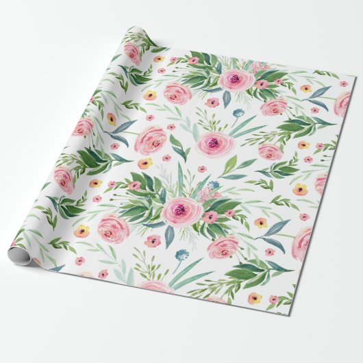 Papier Cadeau Motif Roses Fleurs (Déroulé)