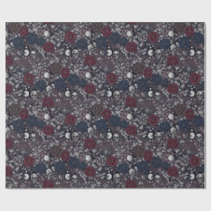Papier Cadeau Motif Roses Sombres Gothiques Crâne Pleine Lune