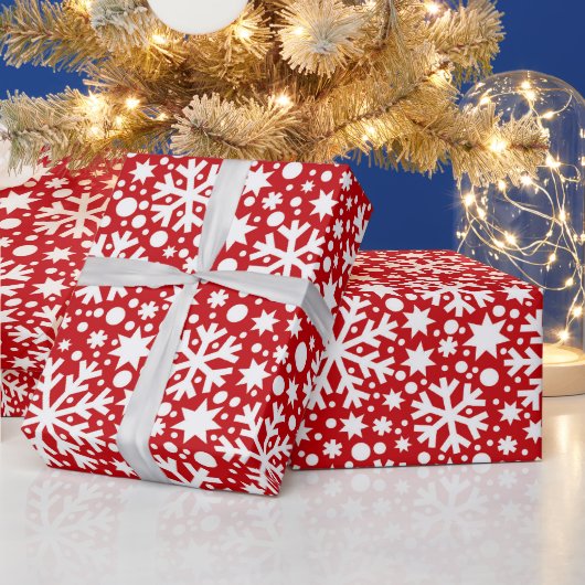 Papier Cadeau Motif rouge blanc flocon de neige (Vacances)