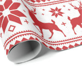 Papier Cadeau Motif rouge de flocon de neige de cerfs communs de (Coin rond)