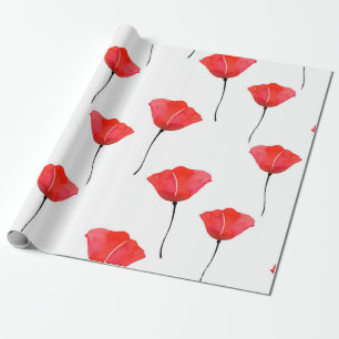 Papier Cadeau Motif rouge de pavots d'aquarelle