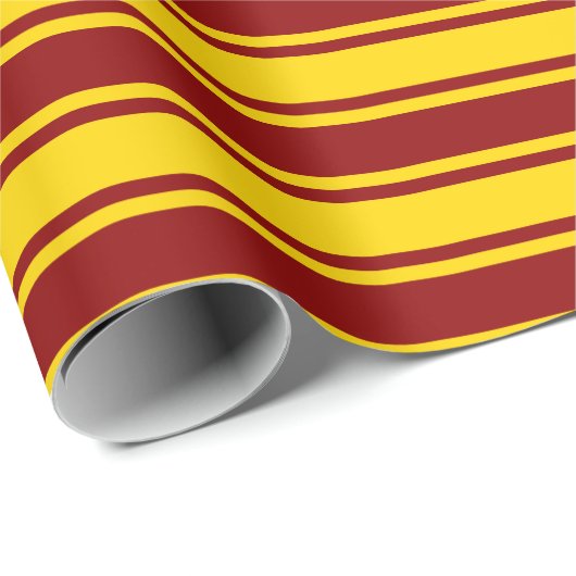 Papier Cadeau Motif rouge foncé et jaune rayures/lignes (Coin rond)