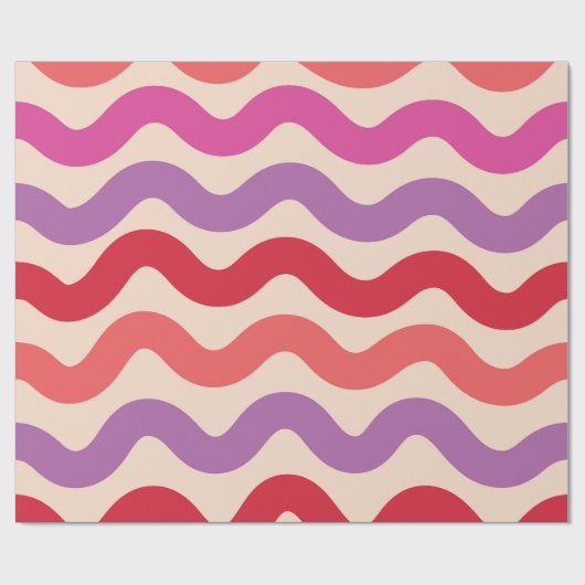 Papier Cadeau Motif rouge rose violet rétro Abstrait Waves (Plat)