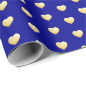Papier Cadeau Motif Royal Blue and Gold Hearts (Coin rond)