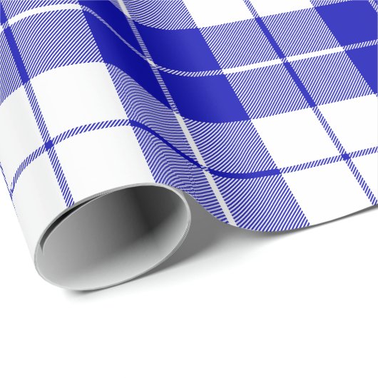 Papier Cadeau Motif Royal Blue and White Plaid|Grand| (Coin rond)
