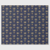 Papier Cadeau Motif Royal Crown et Fleur de Lis sur Blue (Plat)
