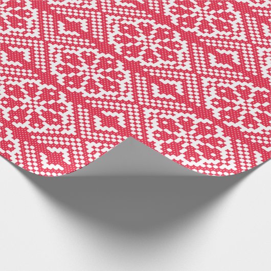 Papier Cadeau Motif russe de point de croix rouge (Coin)