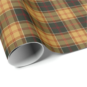 Papier Cadeau Motif rustique d'or et de plaid de Forest Green