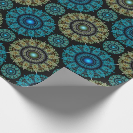 Papier Cadeau Motif sacré bleu vert fractal (Coin)