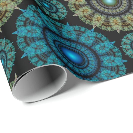 Papier Cadeau Motif sacré bleu vert fractal (Coin rond)