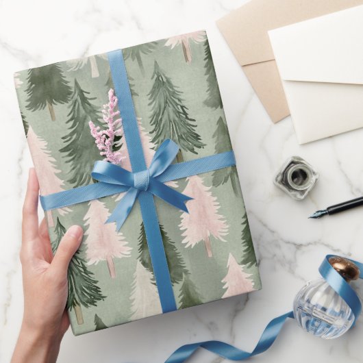 Papier Cadeau Motif Sage Green & Pine Rose (Cadeaux)