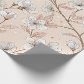 Papier Cadeau Motif Sakura en fleurs de cerisier rose sur rose ( (Coin)