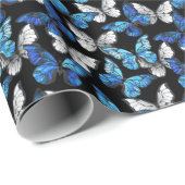 Papier Cadeau Motif sans couleur foncée avec papillons bleus Mor (Coin rond)