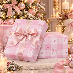 Papier Cadeau Motif sans couture à ruban rose Féminin mignon