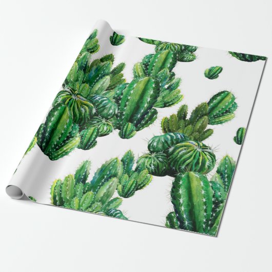 Papier Cadeau Motif sans couture avec cactus aquarelle. Cactus i (Déroulé)