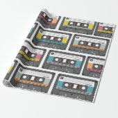 Papier Cadeau Motif sans couture avec cassettes rétro en douceur (Déroulé)