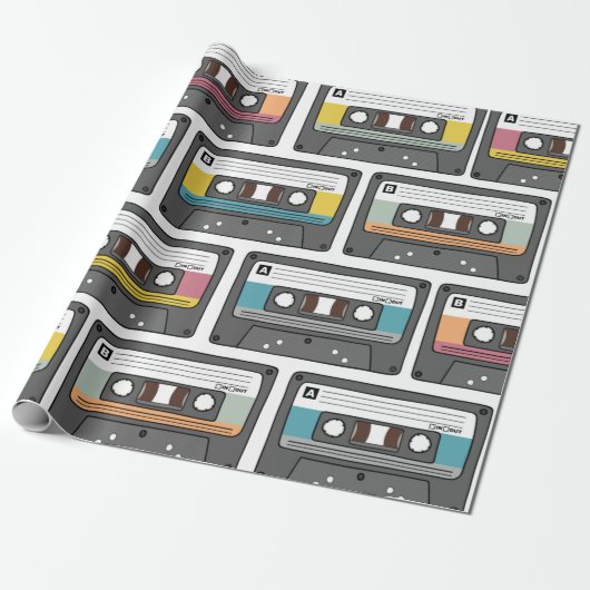 Papier Cadeau Motif sans couture avec cassettes rétro en douceur (Déroulé)