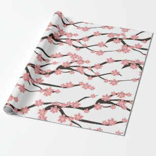 Papier Cadeau Motif sans couture avec cerise fleurie sur un b bl